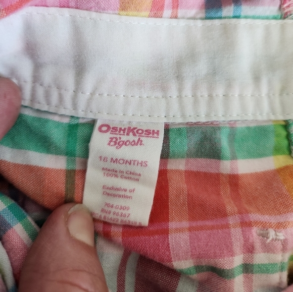 Vintage Oshkosh Infant Girl Pink Plaid Romper Shortall 18 Months Button Straps - Picture 5 of 5